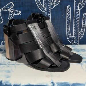 Miista Leather Fringe Gladiator Cage Open Toe Heels Back Women's Size 38 US 7.5